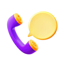 Poster - a vibrant 3d render of a colorful purple phone handset beside a yellow speech bubble, representing c