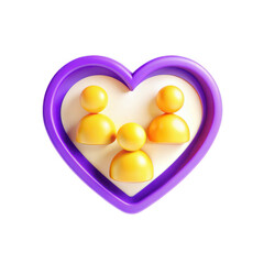 Poster - a vibrant heart-shaped icon featuring three yellow figures inside, symbolizing diversity and connect