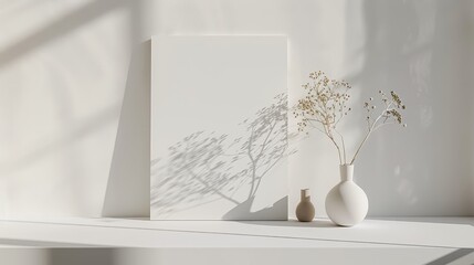 Poster - Minimalist White Foamcore Board with Vases and Shadows