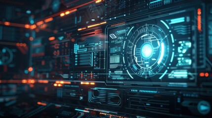 Fototapete - High-Tech Digital Interface Background with Bright Circuits