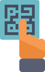 Poster - hand with index finger extended is scanning a qr code for quick and easy access to information