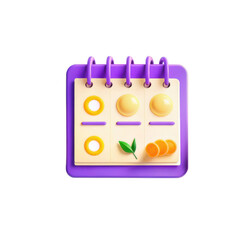 Poster - A vibrant 3D render of a calendar with circular icons and a slice of orange. It represents organization and planning in a creative design.