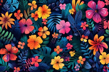 Wall Mural - A bunch of colorful flowers on a black background