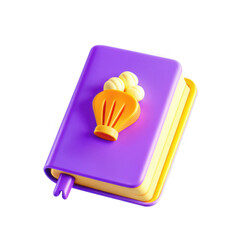 Poster - A vibrant 3D render of a notepad with a playful shell design on the cover, featuring bright purple and yellow colors. Perfect for stylish organization.