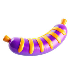 Poster - A vibrant, 3D rendered depiction of a purple sausage with yellow stripes, emphasizing its round shape and glossy surface.