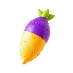 Poster - This image features a vibrant colored carrot toy with purple and orange segments, designed for fun and playfulness, showcasing its unique shape and color.