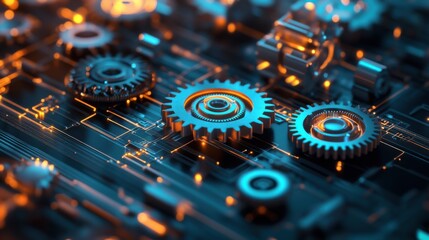 Poster - 3D Isometric Illustration of Gears and Cogs in Action