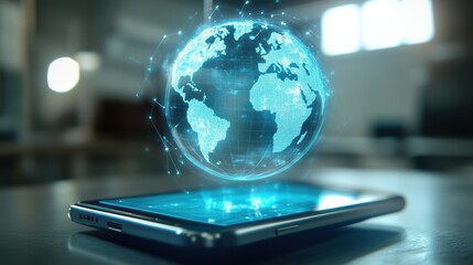 Poster - Futuristic Holographic Globe Projection Above Smartphone