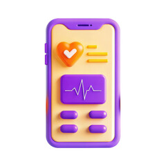 Poster - A vibrant 3D render of a health monitoring smartphone featuring heart rate icons and buttons, designed as an isolated model.