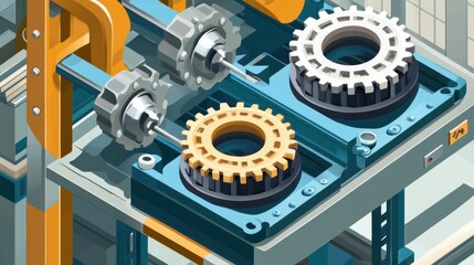 Poster - 3D Isometric Gears and Tools in Industrial Setting