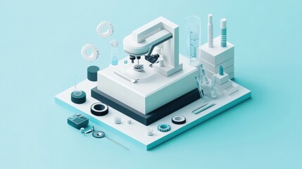 Poster - Isometric 3D Mechanical Engineering Setup Illustration