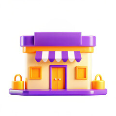 Poster - A vibrant 3D render of a whimsical shop model featuring bright colors and a playful design. Perfect for games or animations.
