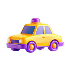 Poster - A vibrant, yellow toy taxi cab with purple accents. Ideal for children's play or as a decorative item. Fun design with a playful look.