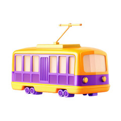 Poster - a vibrant 3d render of a tram, featuring bright yellow and purple colors. this model is designed wit