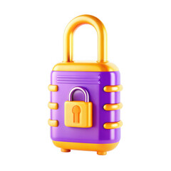 Poster - A vibrant purple and orange lock icon designed in 3D style, showcasing a playful and modern look, isolated on a white background.
