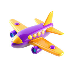 Poster - A vibrant 3D render of a stylized airplane featuring a playful design with purple and yellow accents, perfect for children's illustrations.