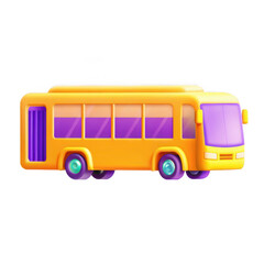 Poster - A vibrant 3D render of a bus featuring yellow and purple colors, showcasing a playful design ideal for icons and animations.
