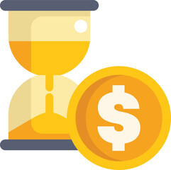 Poster - This vector illustration shows an hourglass losing sand next to a dollar coin, representing the concept of time value of money