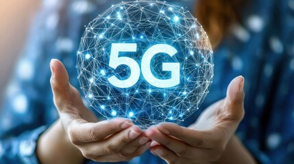 Poster - Hands Holding a Glowing 5G Network Sphere