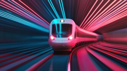 Poster - Futuristic Electric Train Zooming Through Neon Tunnel