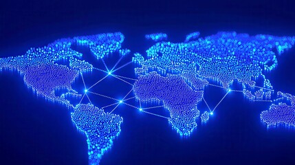 Poster - Global Connectivity, Dots connecting to form a world map, representing the Internet of Things, symbolizing global communication and digital interconnectivity.