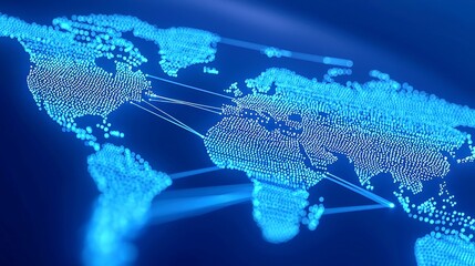 Poster - Global Connectivity, Dots forming a world map, symbolizing the Internet of Things, representing global connections and digital networks in an expansive free space.
