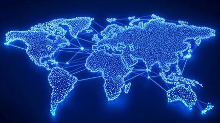 Poster - Global Connectivity, Dots forming a world map, representing the internet of things, interconnectedness, digital networks, vast potential, modern technology, innovation.