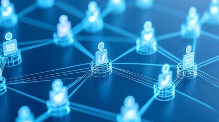 Poster - Global Connectivity Concept, illustrating a digital world interconnected through data networks, featuring social network icons symbolizing worldwide communication and collaboration.