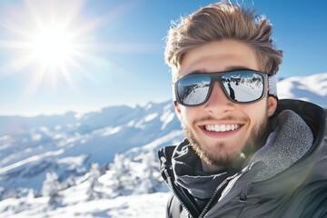 Wall Mural - A man wearing sunglasses and a jacket is smiling at the camera