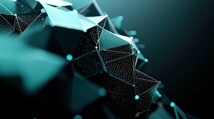 Poster - Futuristic Network Structure, Triangular connections with dots and lines, representing artificial intelligence and big data technology, 3D rendered with free space for innovation.