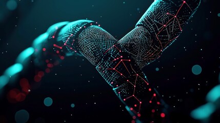 Poster - Futuristic Network Triangles, An intricate design featuring interconnected triangles, dots, and lines, symbolizing artificial intelligence and big data technology in a digital landscape.