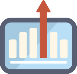 Poster - vector illustration of a tablet showing a bar chart with a red arrow going up, perfect for topics li