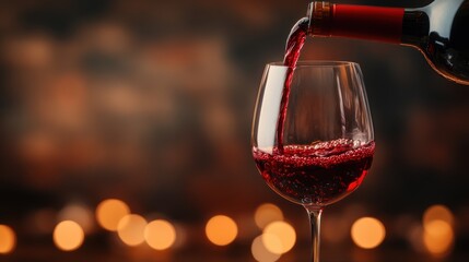 Red Wine Being Poured Into Glass with Dark Background