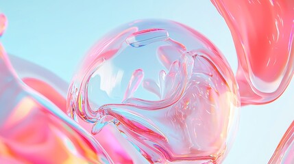 Poster - Abstract dispersion glass sphere, futuristic liquid shape with rainbow hues, animated seamless 3D video featuring holographic spectrum colors and an iridescent concept.