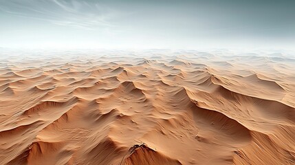 Wall Mural - a breathtaking aerial view of expansive desert dunes and rolling sand hills under a soft sky with ge