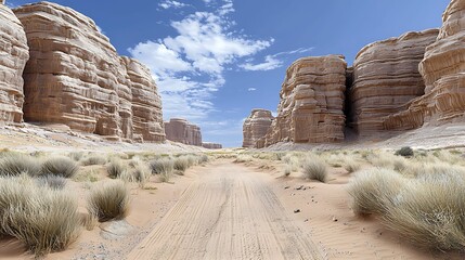 Wall Mural - Exploring the majestic beauty of a desert landscape surrounded by towering rock formations and serene skies