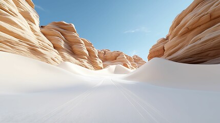 Wall Mural - Breathtaking desert landscape filled with majestic sand dunes and stunning rock formations under a clear blue sky
