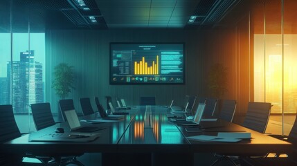Poster - Modern Conference Room with City Skyline