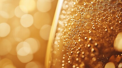 Close-up of Sparkling Champagne Bubbles in Glass