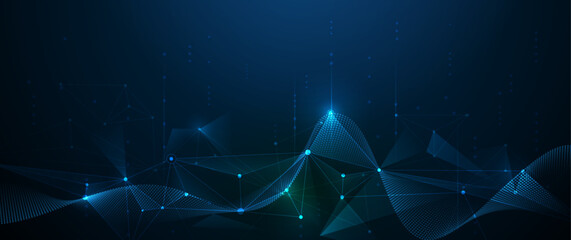 Poster - Vector digital datum, molecule background. Big Data, hi tech technology, light line design. Illustration modern network datum system, cyber space, communication internet, futuristic connection concept