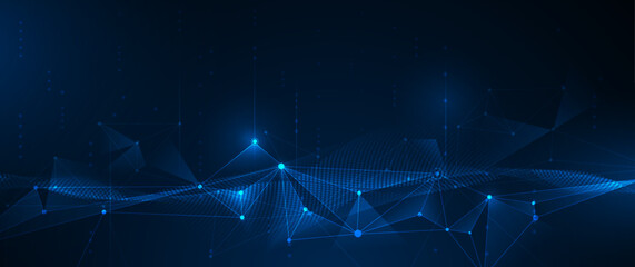 Poster - Vector digital datum, molecule background. Big Data, hi tech technology, light line design. Illustration modern network datum system, cyber space, communication internet, futuristic connection concept