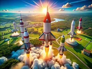 Poster - Rocket Launch Concepts for Startup and Business Growth in Aerial View Photography