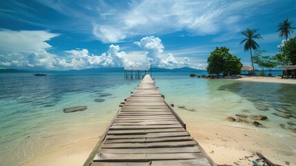 Wooden Pier Leading to a Tropical Paradise