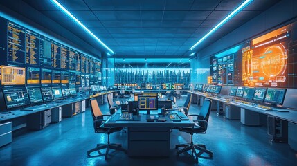 Poster - High-Tech Control Room Inside Power Plant Environment