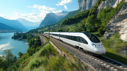 Poster - High-Speed Electric Train in Scenic Landscape