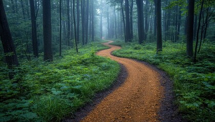 Poster - Winding Path Through a Foggy Forest