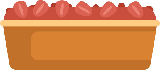 Poster - rectangular plastic food container is holding a strawberry dessert with copy space