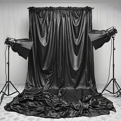 Poster - Minimalist black and white photography studio backdrop on a plain solid background  Ideal for digital display product photography advertising branding website design