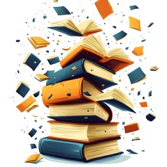 Poster - flat design depicting book pages taking flight representing ideas and creativity unleashed on a clea
