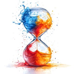 Poster - Hourglass Transforming into Flowing Vibrant Paint Symbolizing the Concept of Creativity and Innovation Over Time Flat Design on White Background